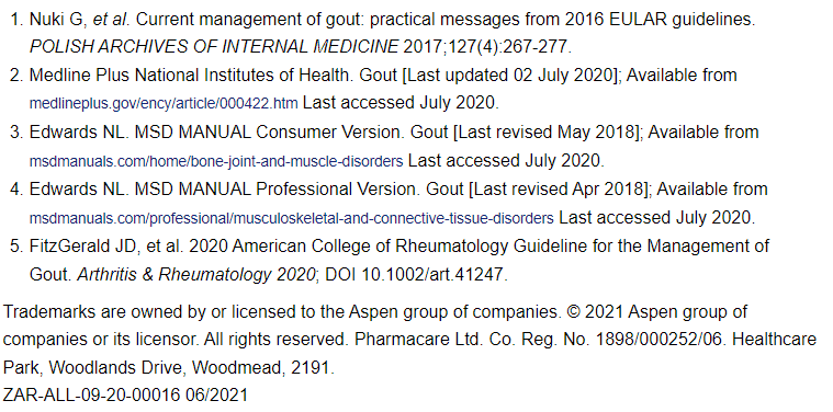 Chronic gout and elevated uric acid levels medical references