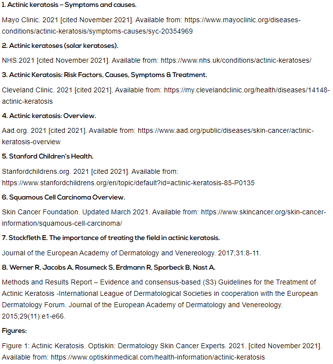 Actinic keratosis medical brochure references