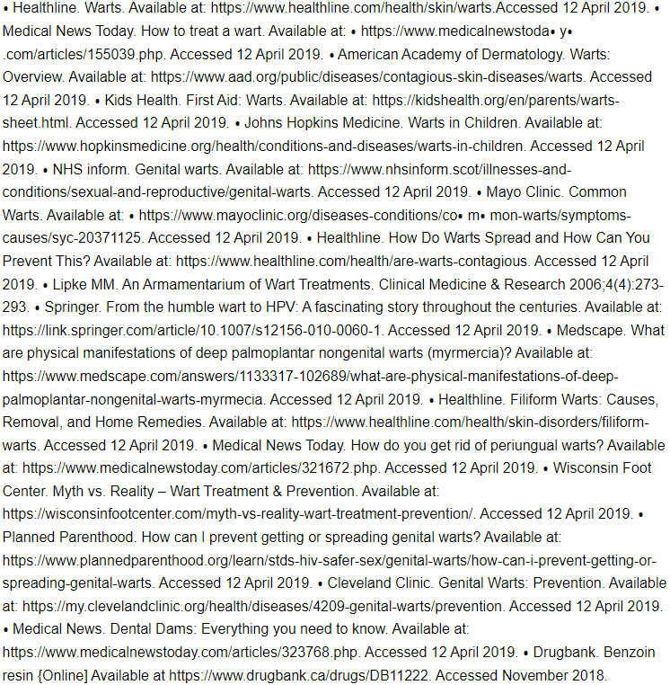 Warts medical brochure medical references